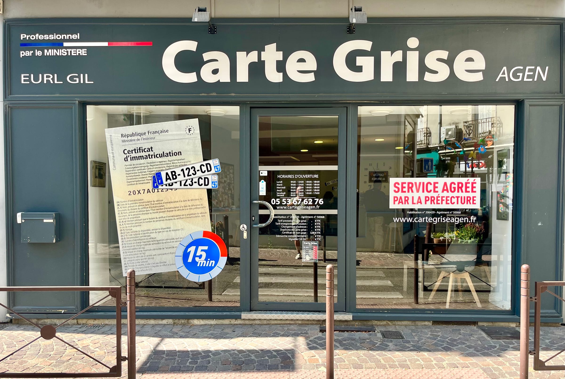 Façade de l'agence Carte Grise Agen, spécialiste de l'immatriculation à Agen (47)